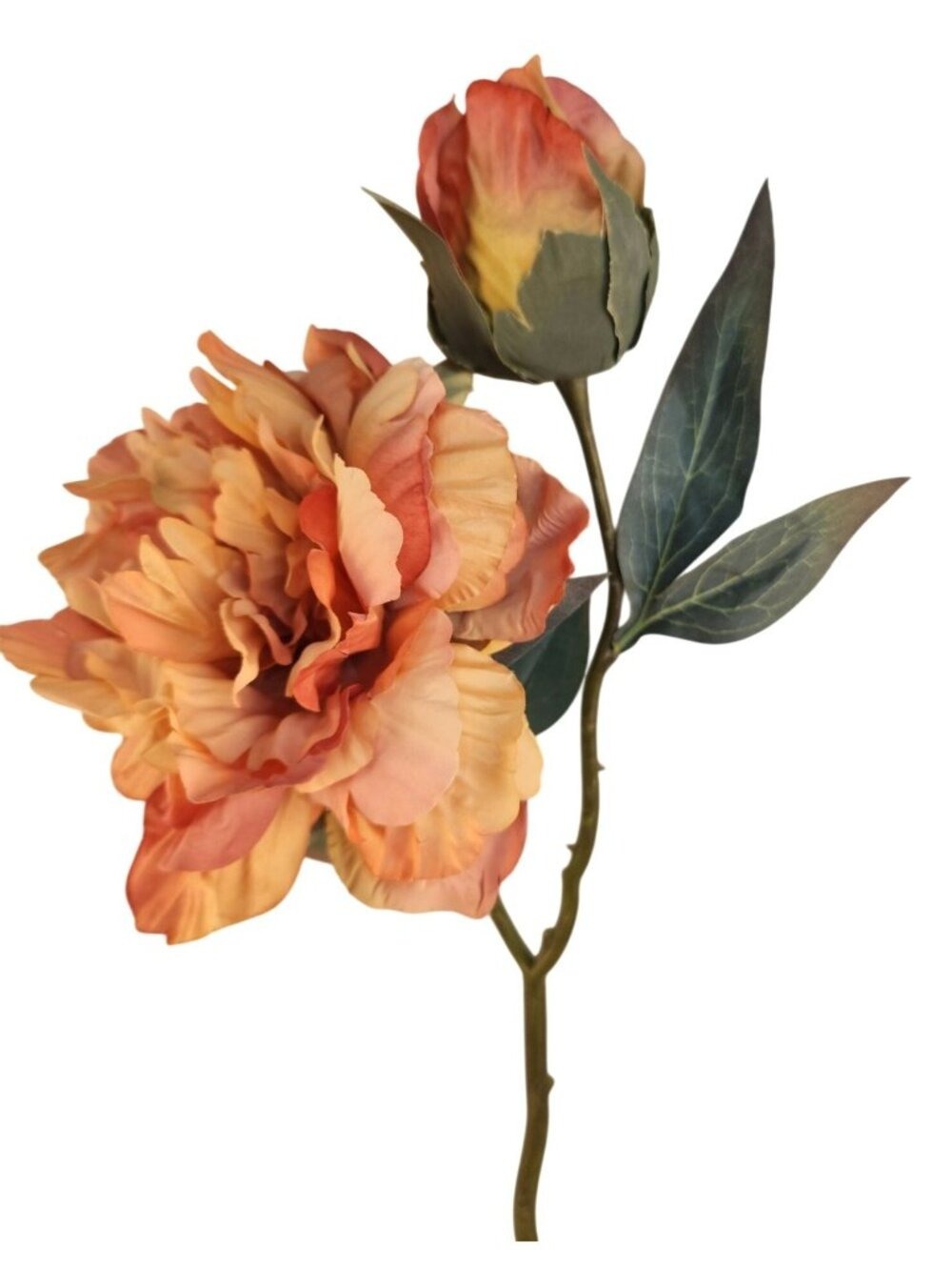Peach Coral Faux Peony Stem 18 Inch Artificial Silk Flower 6 Inch Bloom Closed B - Picture 9 of 12